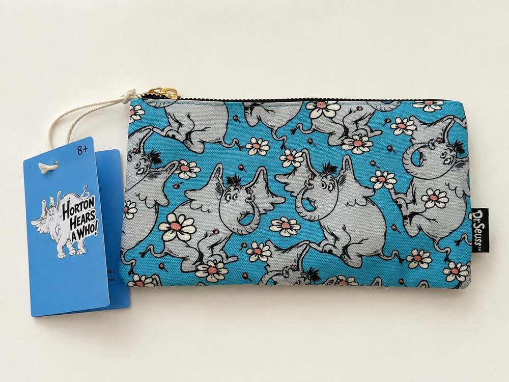 Loungefly Dr. Seuss Horton Hears a Who! Blue Floral Nylon Zip Pouch NWT